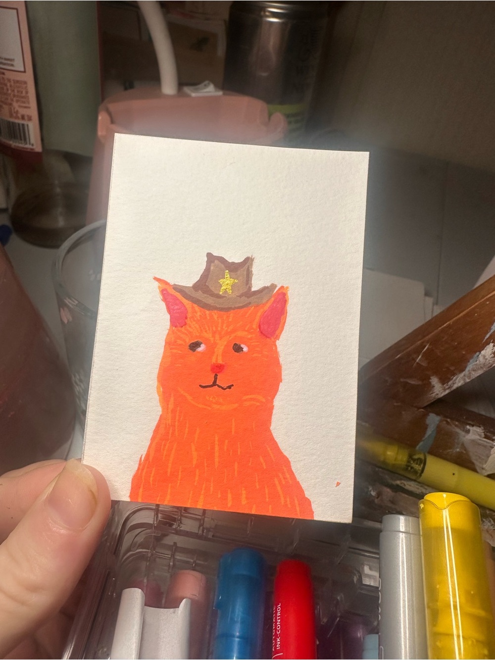 Handmade Orange Cat Art Print - Plush Cat Illustration